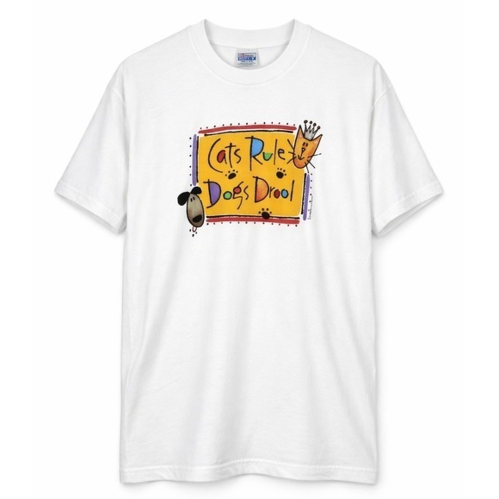 Vintage Hanes Beefy-T Kathy Davis Cats Rule Dogs Drool Graphic Tee Mens‎ Large